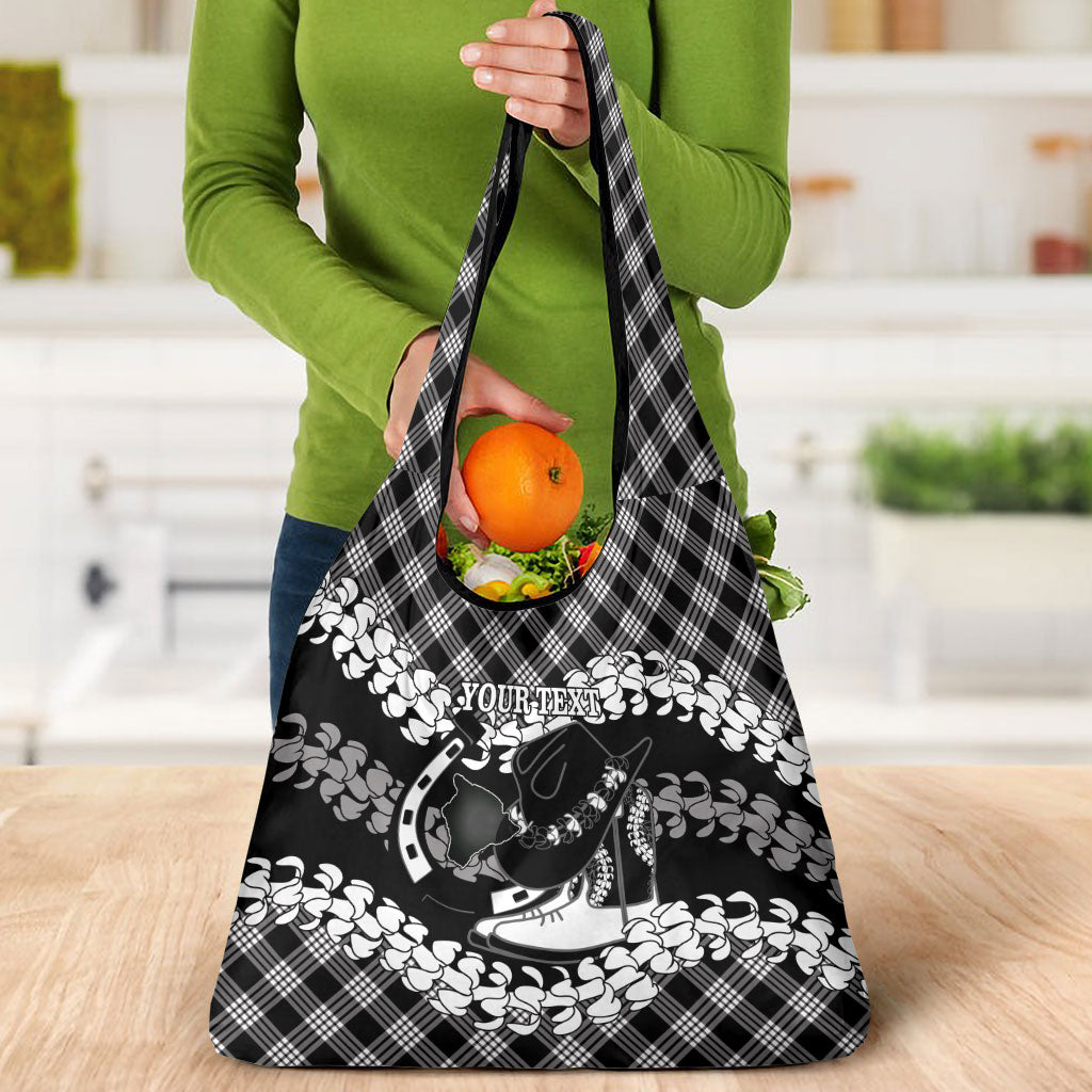 Eleele Hawaii Cowboy Palaka Motifs Personalised Grocery Bag Paniolo Festival Puakenikeni Lei