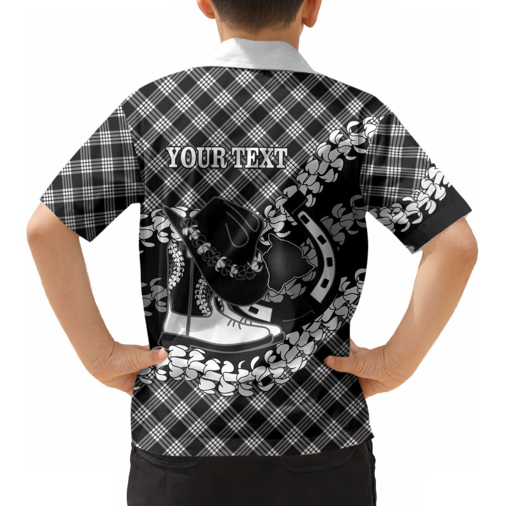 Eleele Hawaii Cowboy Palaka Motifs Personalised Kid Hawaiian Shirt Paniolo Festival Puakenikeni Lei