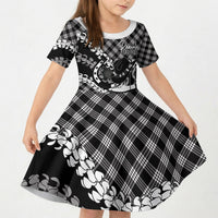 Eleele Hawaii Cowboy Palaka Motifs Personalised Kid Short Sleeve Dress Paniolo Festival Puakenikeni Lei
