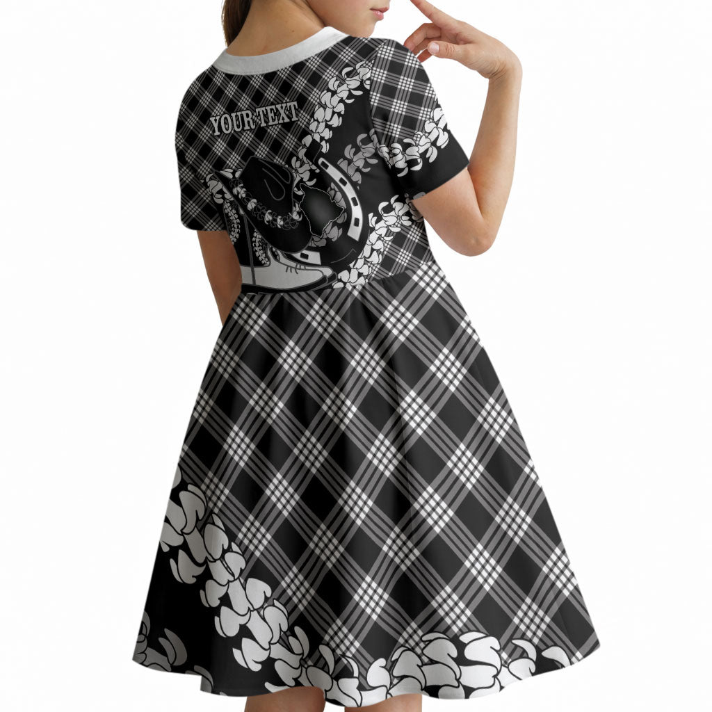 Eleele Hawaii Cowboy Palaka Motifs Personalised Kid Short Sleeve Dress Paniolo Festival Puakenikeni Lei