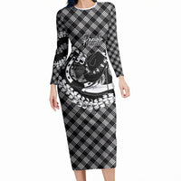 Eleele Hawaii Cowboy Palaka Motifs Personalised Long Sleeve Bodycon Dress Paniolo Festival Puakenikeni Lei