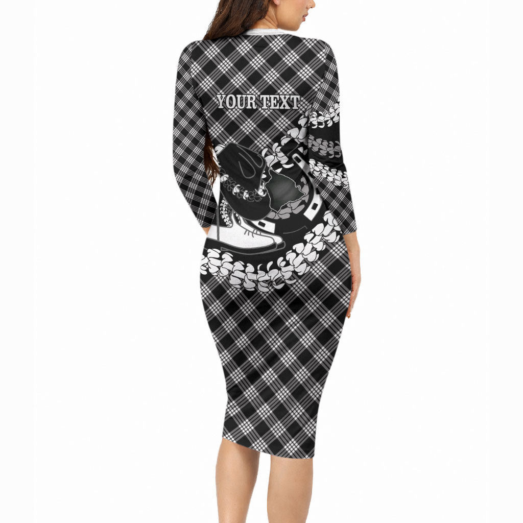 Eleele Hawaii Cowboy Palaka Motifs Personalised Long Sleeve Bodycon Dress Paniolo Festival Puakenikeni Lei