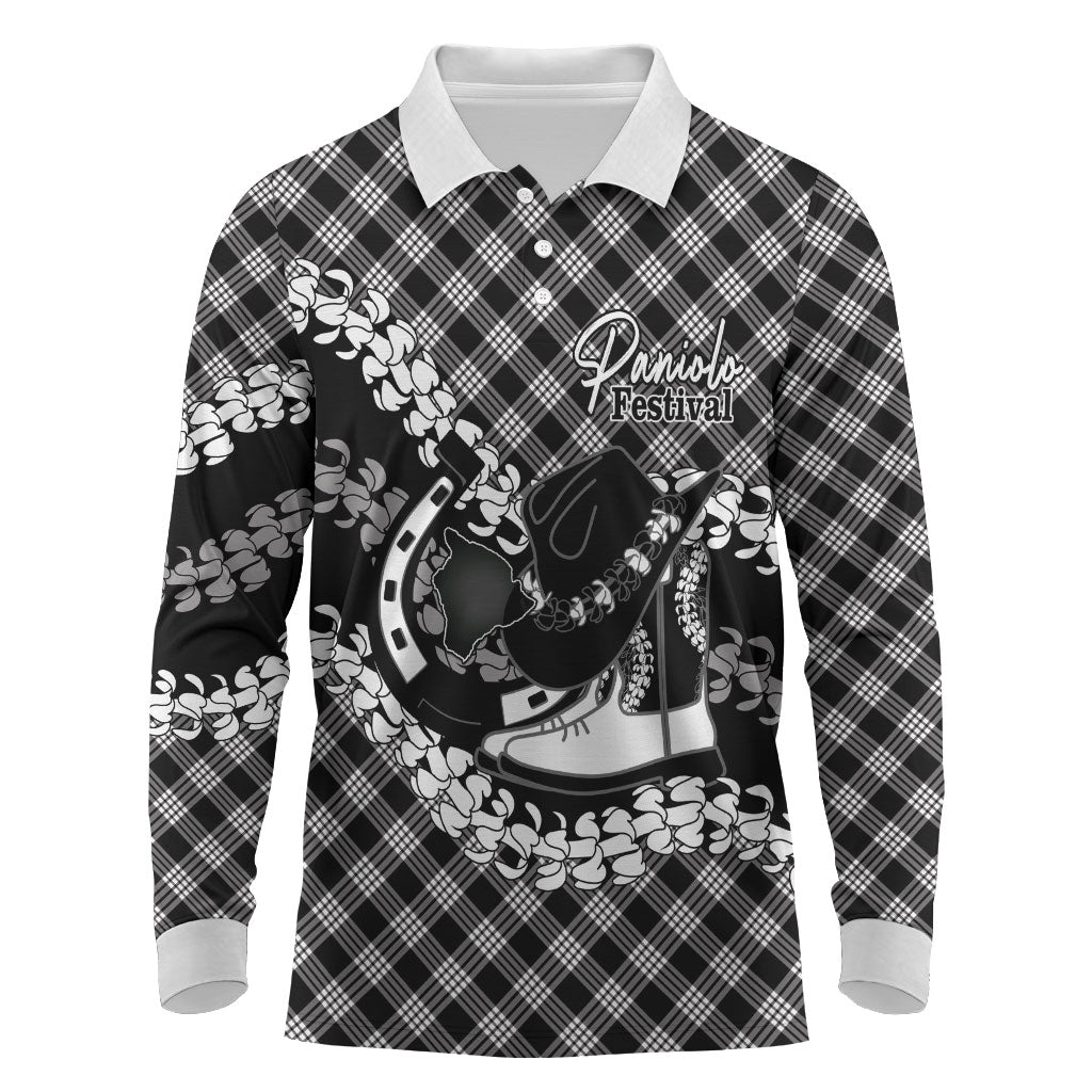 Eleele Hawaii Cowboy Palaka Motifs Personalised Long Sleeve Polo Shirt Paniolo Festival Puakenikeni Lei
