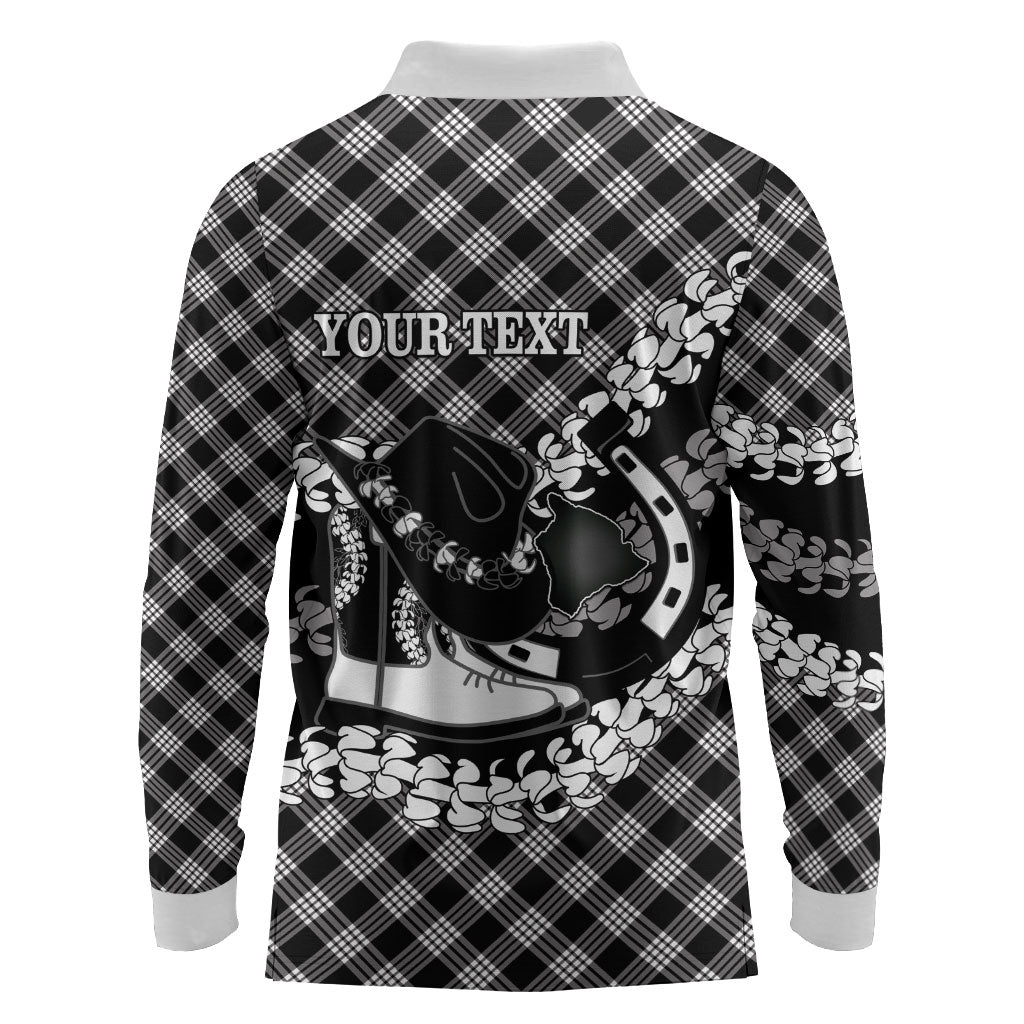 Eleele Hawaii Cowboy Palaka Motifs Personalised Long Sleeve Polo Shirt Paniolo Festival Puakenikeni Lei