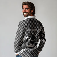Eleele Hawaii Cowboy Palaka Motifs Personalised Long Sleeve Polo Shirt Paniolo Festival Puakenikeni Lei