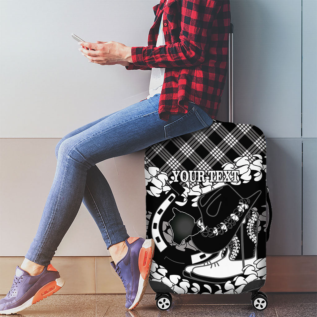 Eleele Hawaii Cowboy Palaka Motifs Personalised Luggage Cover Paniolo Festival Puakenikeni Lei