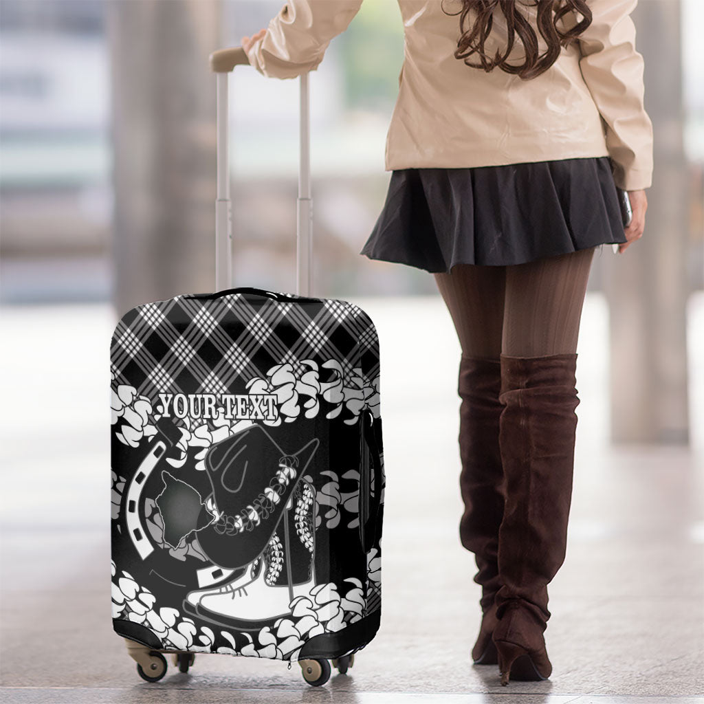 Eleele Hawaii Cowboy Palaka Motifs Personalised Luggage Cover Paniolo Festival Puakenikeni Lei
