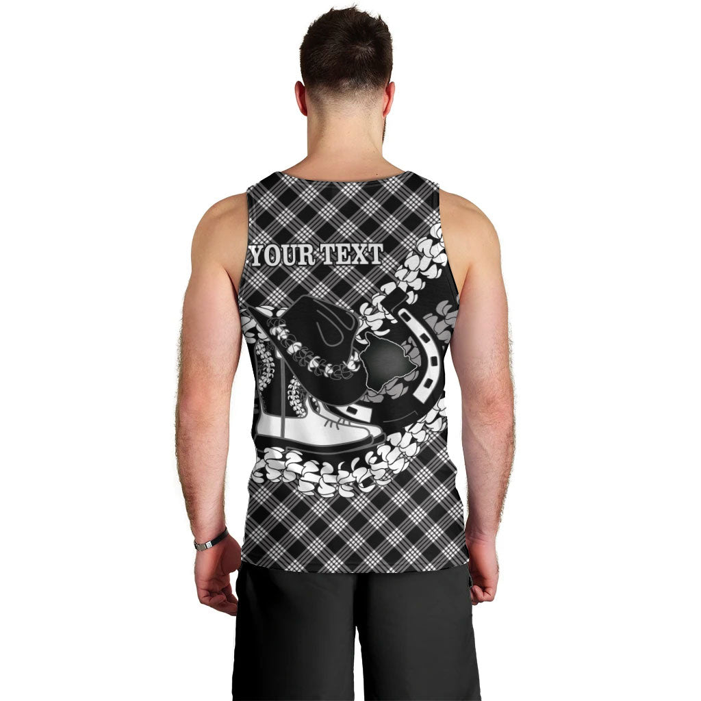 Eleele Hawaii Cowboy Palaka Motifs Personalised Men Tank Top Paniolo Festival Puakenikeni Lei