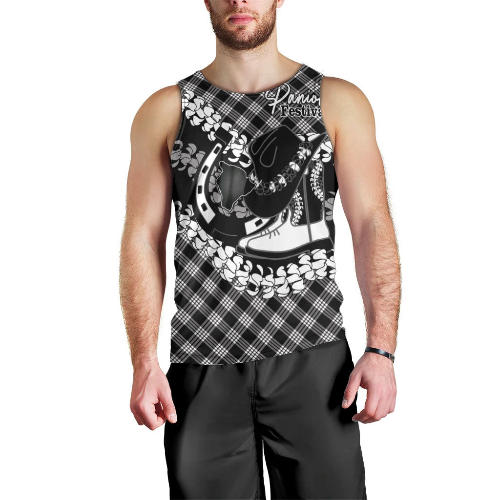 Eleele Hawaii Cowboy Palaka Motifs Personalised Men Tank Top Paniolo Festival Puakenikeni Lei