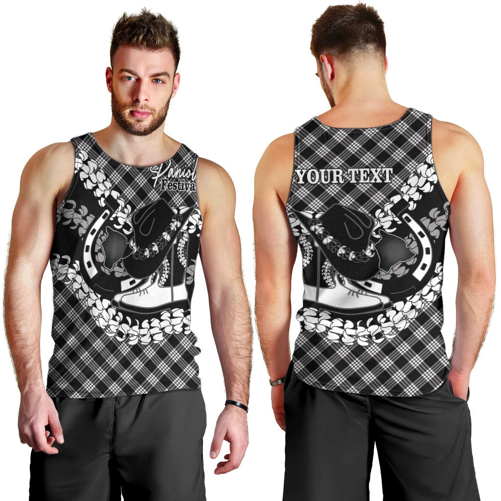 Eleele Hawaii Cowboy Palaka Motifs Personalised Men Tank Top Paniolo Festival Puakenikeni Lei