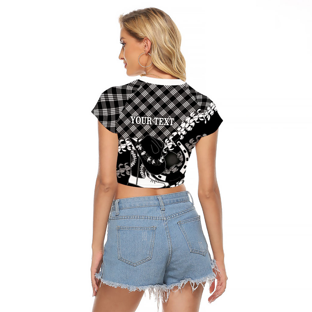 Eleele Hawaii Cowboy Palaka Motifs Personalised Raglan Cropped T Shirt Paniolo Festival Puakenikeni Lei LT14 - Polynesian Pride