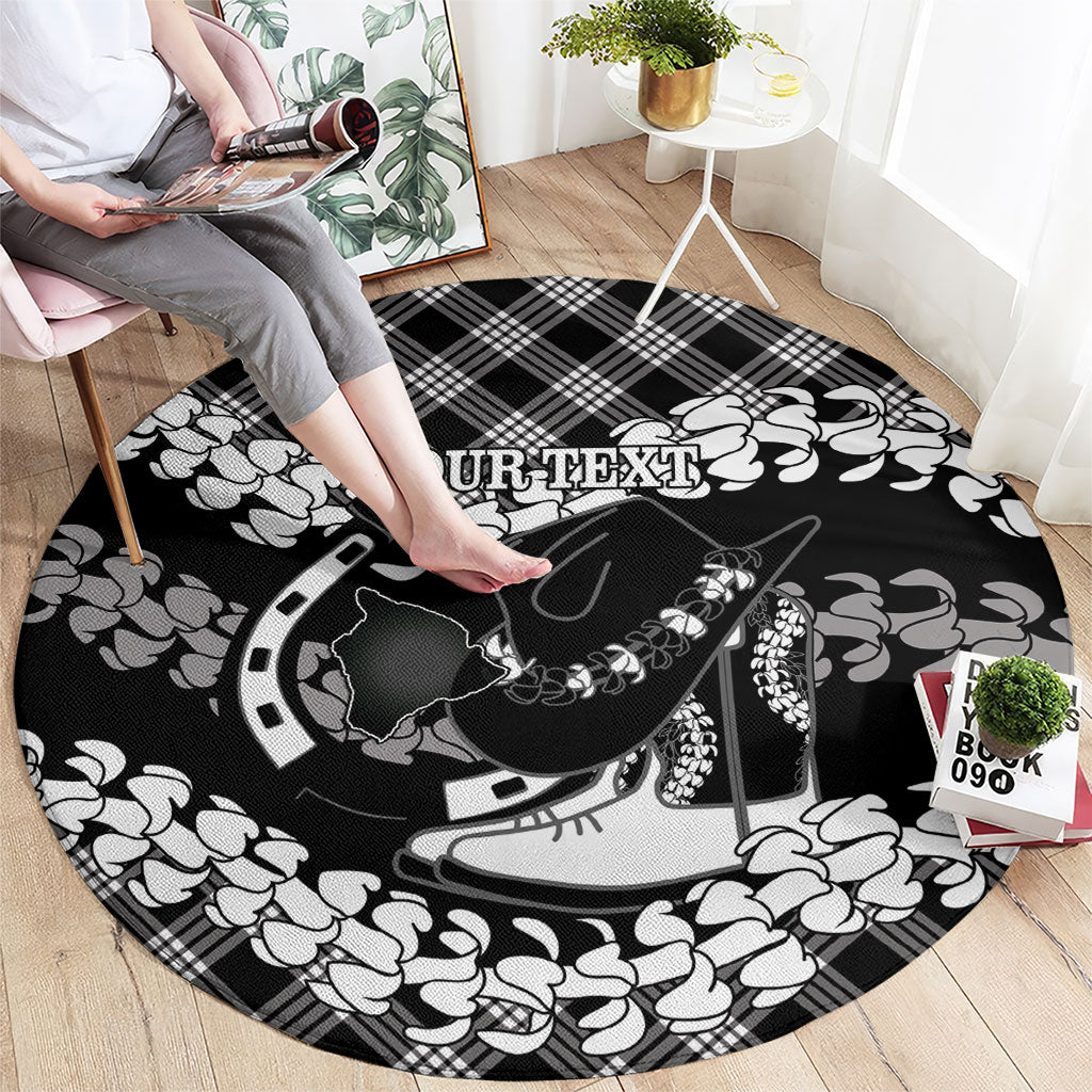 Eleele Hawaii Cowboy Palaka Motifs Personalised Round Carpet Paniolo Festival Puakenikeni Lei