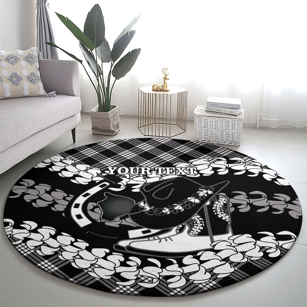 Eleele Hawaii Cowboy Palaka Motifs Personalised Round Carpet Paniolo Festival Puakenikeni Lei
