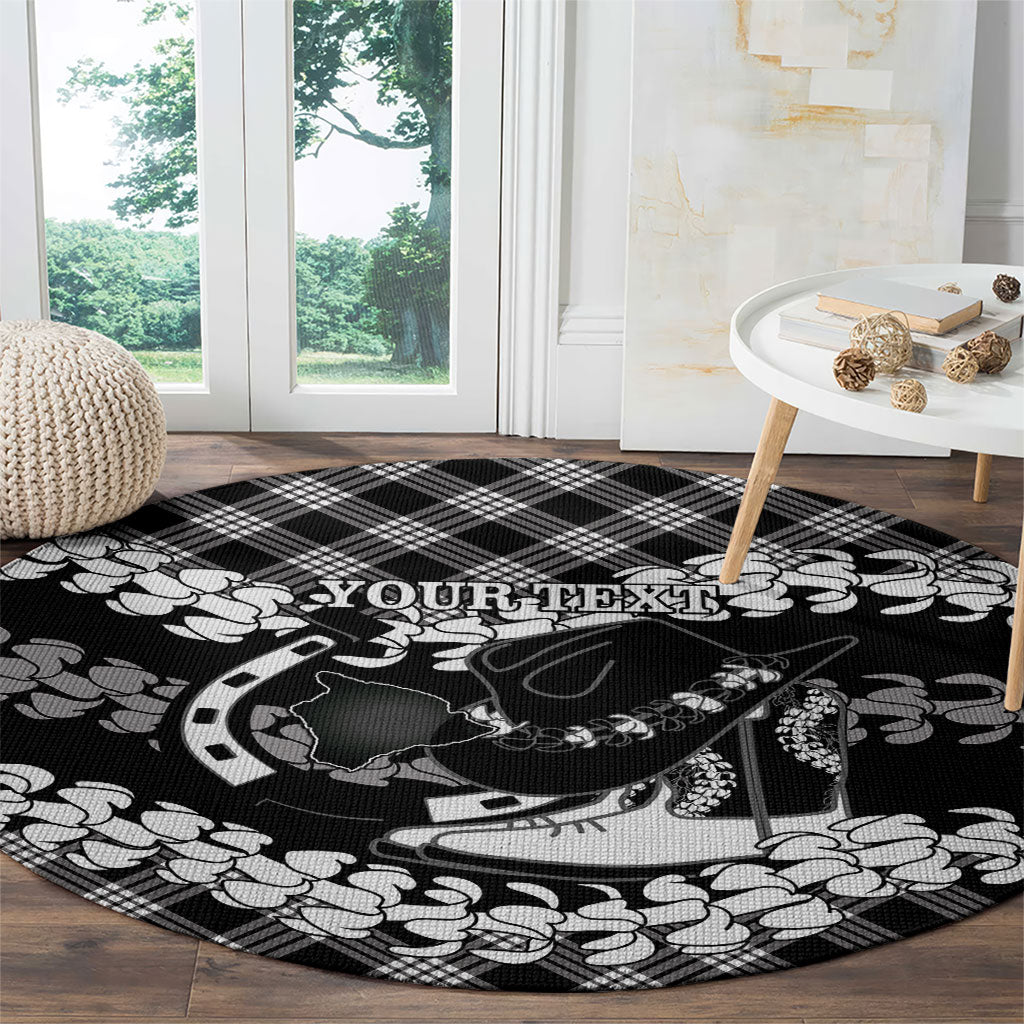 Eleele Hawaii Cowboy Palaka Motifs Personalised Round Carpet Paniolo Festival Puakenikeni Lei