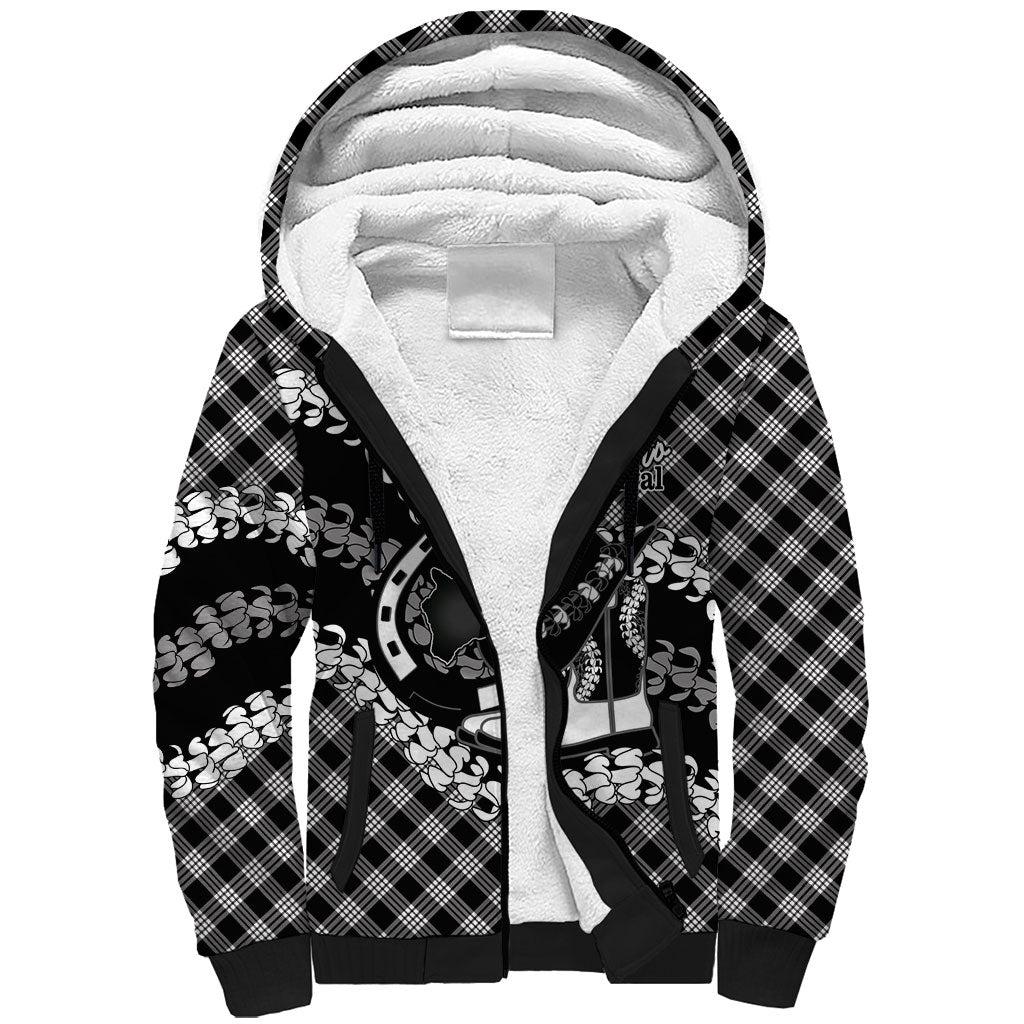 Eleele Hawaii Cowboy Palaka Motifs Personalised Sherpa Hoodie Paniolo Festival Puakenikeni Lei