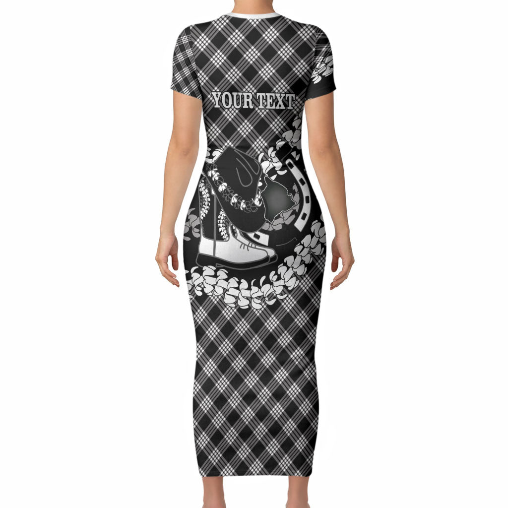 Eleele Hawaii Cowboy Palaka Motifs Personalised Short Sleeve Bodycon Dress Paniolo Festival Puakenikeni Lei LT14 - Polynesian Pride