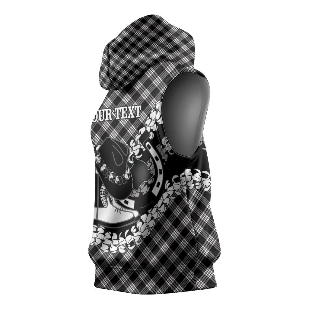 Eleele Hawaii Cowboy Palaka Motifs Personalised Sleeveless Hoodie Paniolo Festival Puakenikeni Lei LT14 - Polynesian Pride