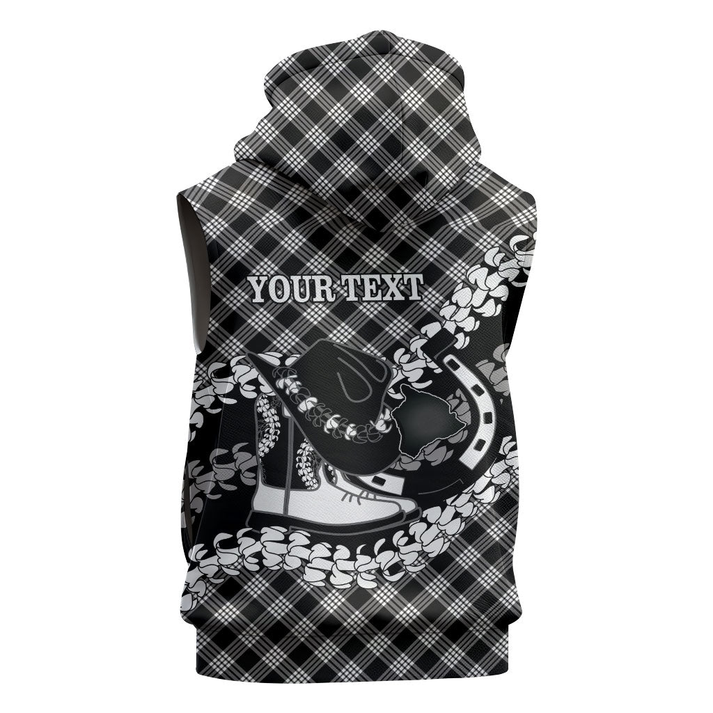 Eleele Hawaii Cowboy Palaka Motifs Personalised Sleeveless Zip Hoodie Paniolo Festival Puakenikeni Lei LT14 - Polynesian Pride