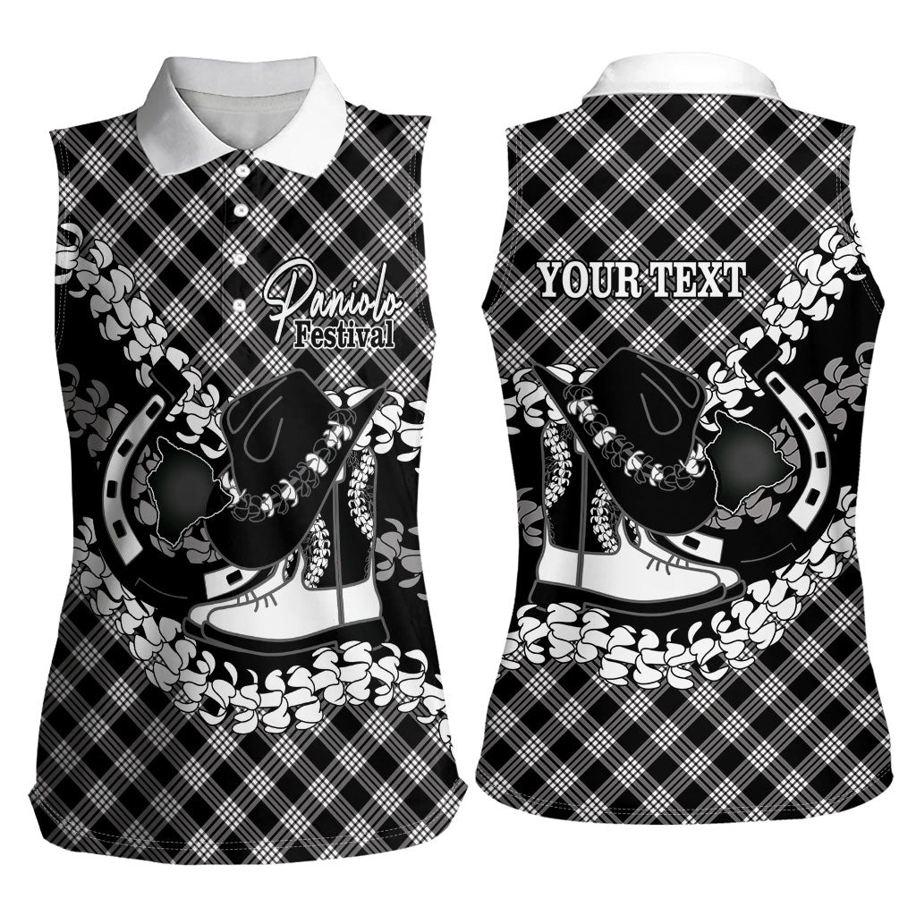 Eleele Hawaii Cowboy Palaka Motifs Personalised Women Sleeveless Polo Shirt Paniolo Festival Puakenikeni Lei LT14 - Polynesian Pride