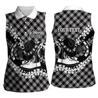 Eleele Hawaii Cowboy Palaka Motifs Personalised Women Sleeveless Polo Shirt Paniolo Festival Puakenikeni Lei LT14 - Polynesian Pride