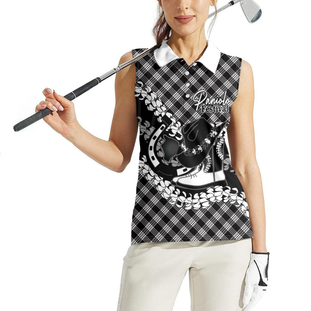 Eleele Hawaii Cowboy Palaka Motifs Personalised Women Sleeveless Polo Shirt Paniolo Festival Puakenikeni Lei LT14 - Polynesian Pride