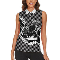 Eleele Hawaii Cowboy Palaka Motifs Personalised Women Sleeveless Polo Shirt Paniolo Festival Puakenikeni Lei LT14 - Polynesian Pride