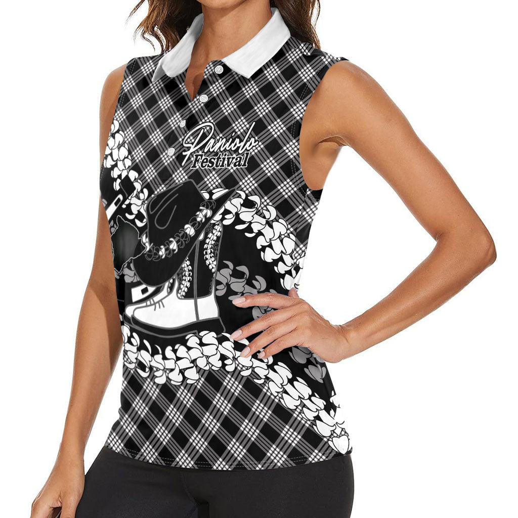 Eleele Hawaii Cowboy Palaka Motifs Personalised Women Sleeveless Polo Shirt Paniolo Festival Puakenikeni Lei LT14 - Polynesian Pride