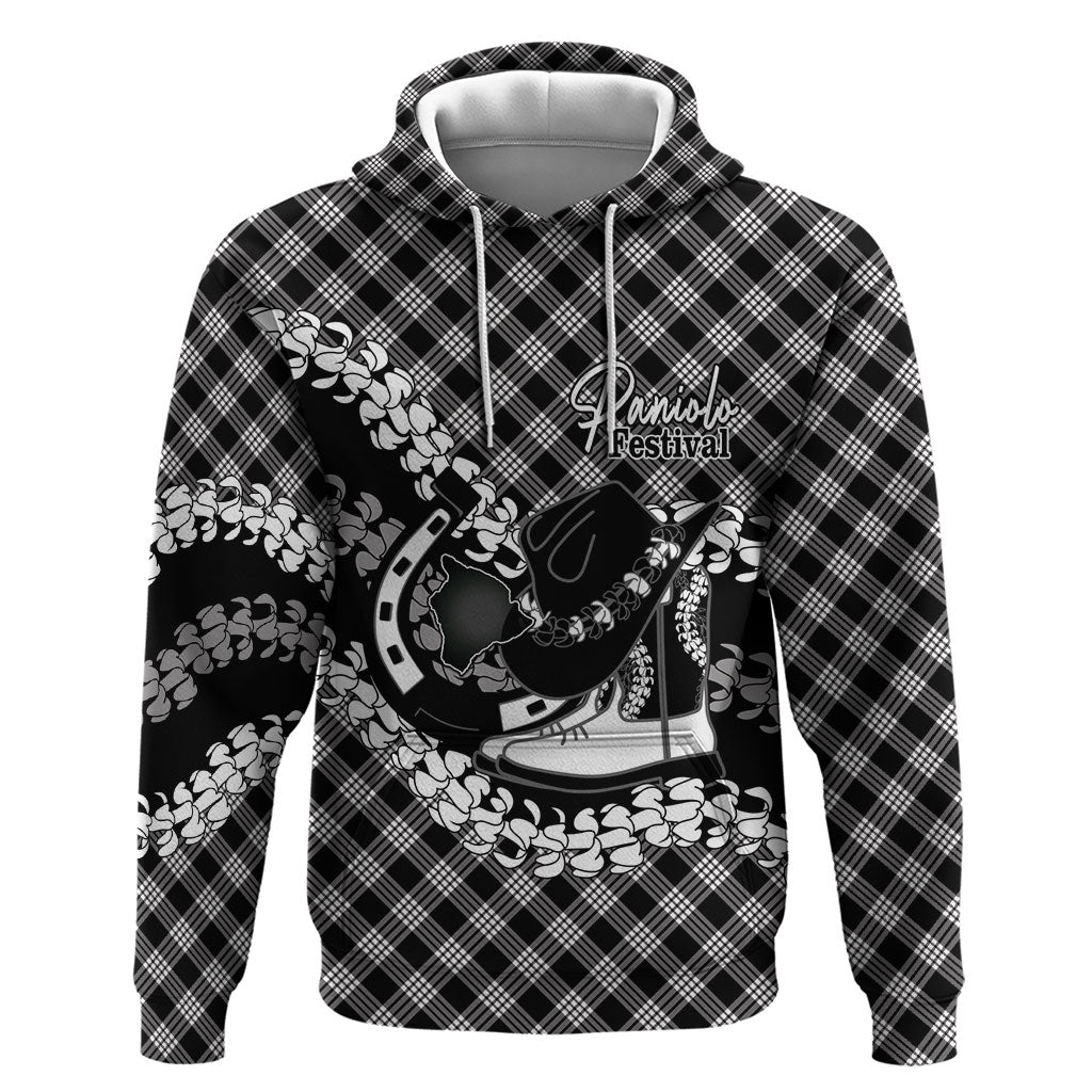 Eleele Hawaii Cowboy Palaka Motifs Personalised Zip Hoodie Paniolo Festival Puakenikeni Lei LT14 Pullover Hoodie Black - Polynesian Pride