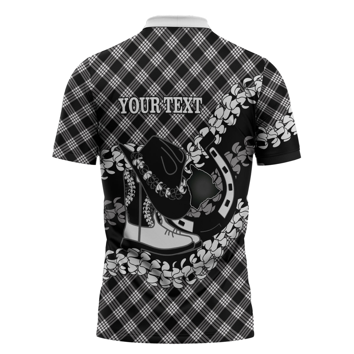 Eleele Hawaii Cowboy Palaka Motifs Personalised Zipper Polo Shirt Paniolo Festival Puakenikeni Lei LT14 - Polynesian Pride