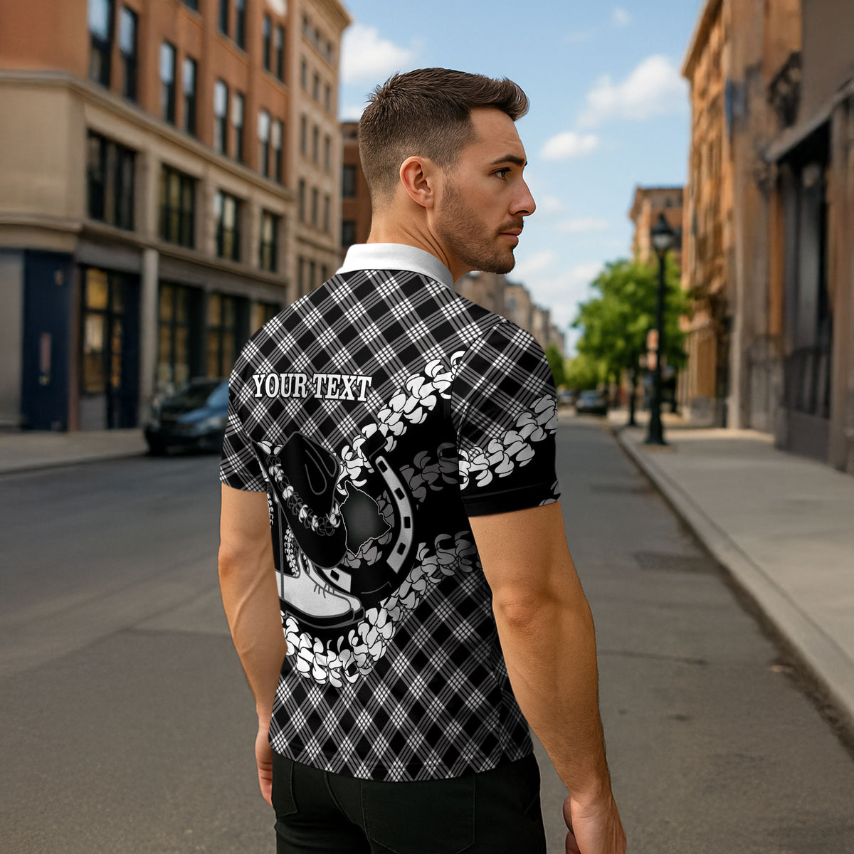 Eleele Hawaii Cowboy Palaka Motifs Personalised Zipper Polo Shirt Paniolo Festival Puakenikeni Lei LT14 - Polynesian Pride