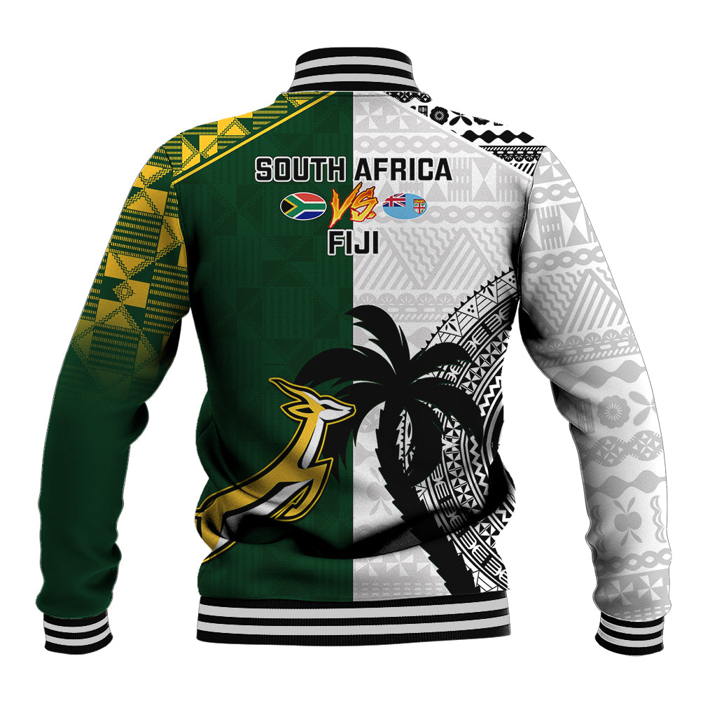 South Africa And Fiji Rugby Baseball Jacket 2023 World Cup Fijian Tapa With Kente Pattern LT14 - Polynesian Pride