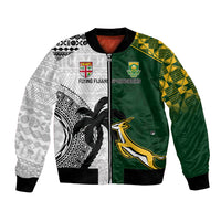 South Africa And Fiji Rugby Bomber Jacket 2023 World Cup Fijian Tapa With Kente Pattern LT14 Unisex Green - Polynesian Pride