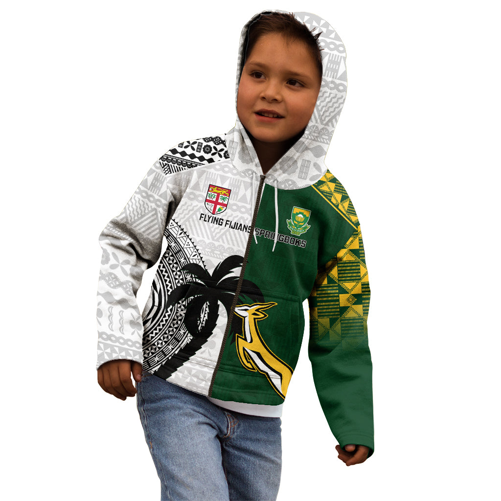South Africa And Fiji Rugby Kid Hoodie 2023 World Cup Fijian Tapa With Kente Pattern LT14 - Polynesian Pride