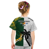 South Africa And Fiji Rugby Kid T Shirt 2023 World Cup Fijian Tapa With Kente Pattern LT14 - Polynesian Pride