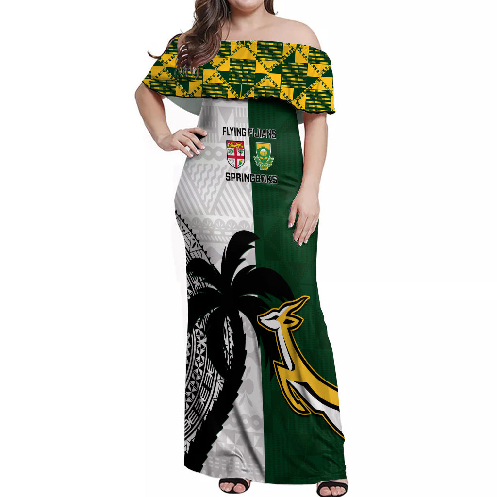 off the shoulder dresses south africa South Africa And Fiji Rugby Off Shoulder Maxi Dress 2023 World Cup Fij