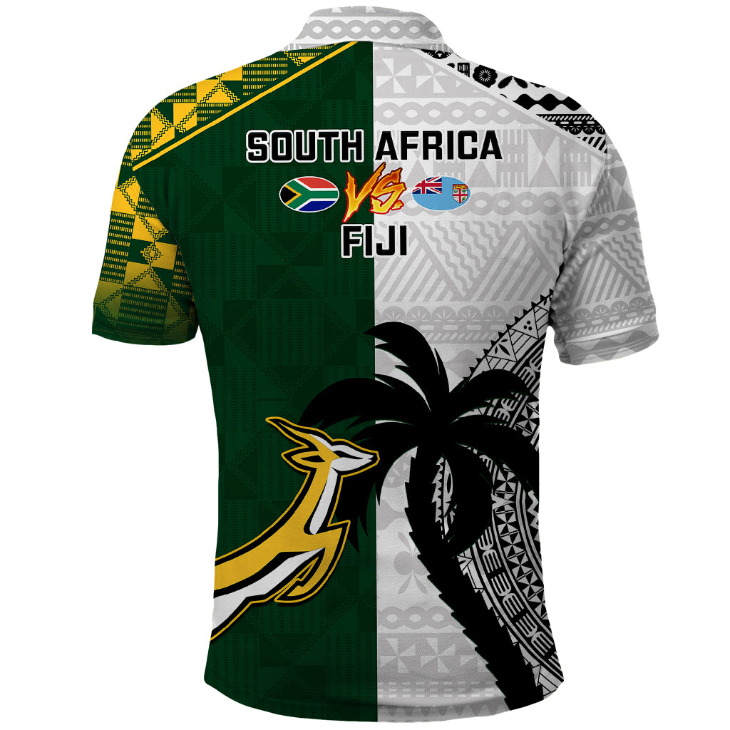 South Africa And Fiji Rugby Polo Shirt 2023 World Cup Fijian Tapa With Kente Pattern LT14 - Polynesian Pride