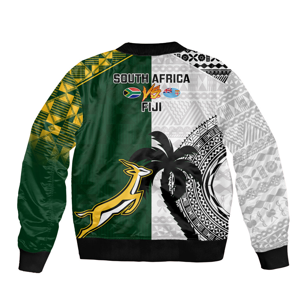 South Africa And Fiji Rugby Sleeve Zip Bomber Jacket 2023 World Cup Fijian Tapa With Kente Pattern LT14 - Polynesian Pride