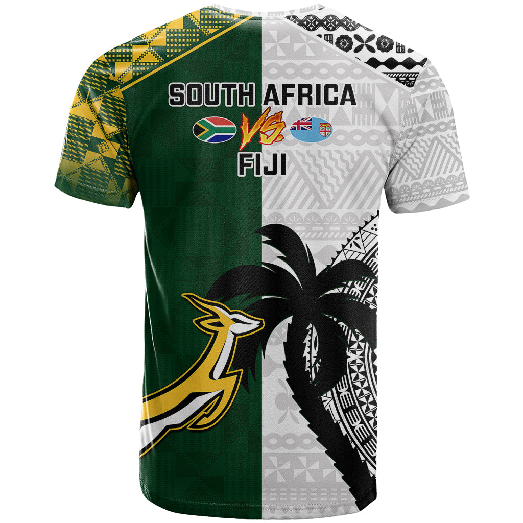 South Africa And Fiji Rugby T Shirt 2023 World Cup Fijian Tapa With Kente Pattern LT14 - Polynesian Pride