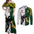 Custom South Africa And Fiji Rugby Couples Matching Off Shoulder Maxi Dress and Long Sleeve Button Shirts 2023 World Cup Fijian Tapa With Kente Pattern LT14 Green - Polynesian Pride