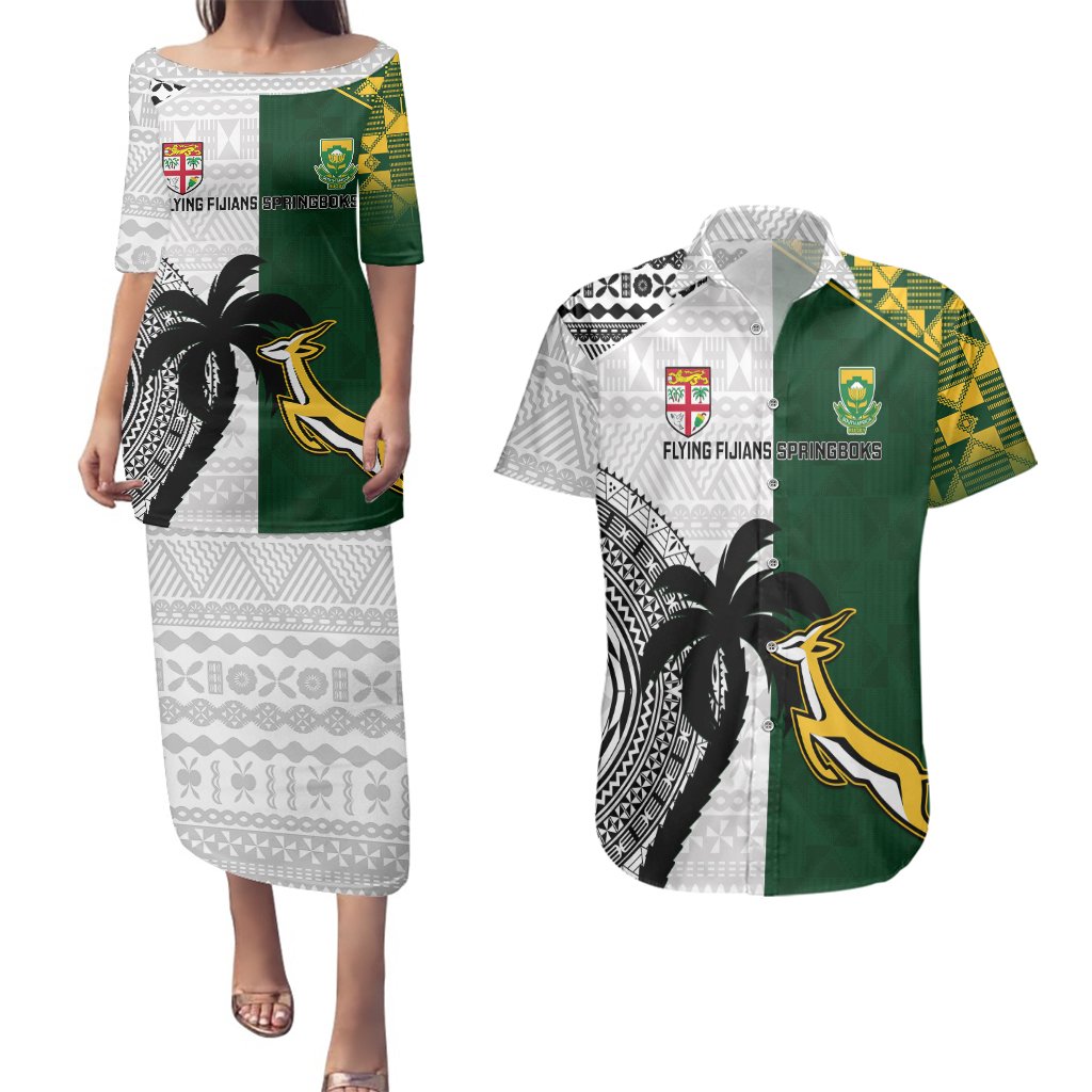 New Zealand Aotearoa Rugby Couples Matching Puletasi Dress and Long Sleeve Button Shirts NZ Tiki With Maori Fern World Cup Turquoise Version LT14 main image 1