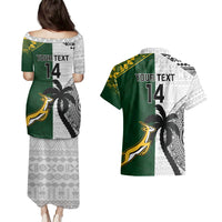 Custom South Africa And Fiji Rugby Couples Matching Puletasi Dress and Hawaiian Shirt 2023 World Cup Fijian Tapa With Kente Pattern LT14 - Polynesian Pride
