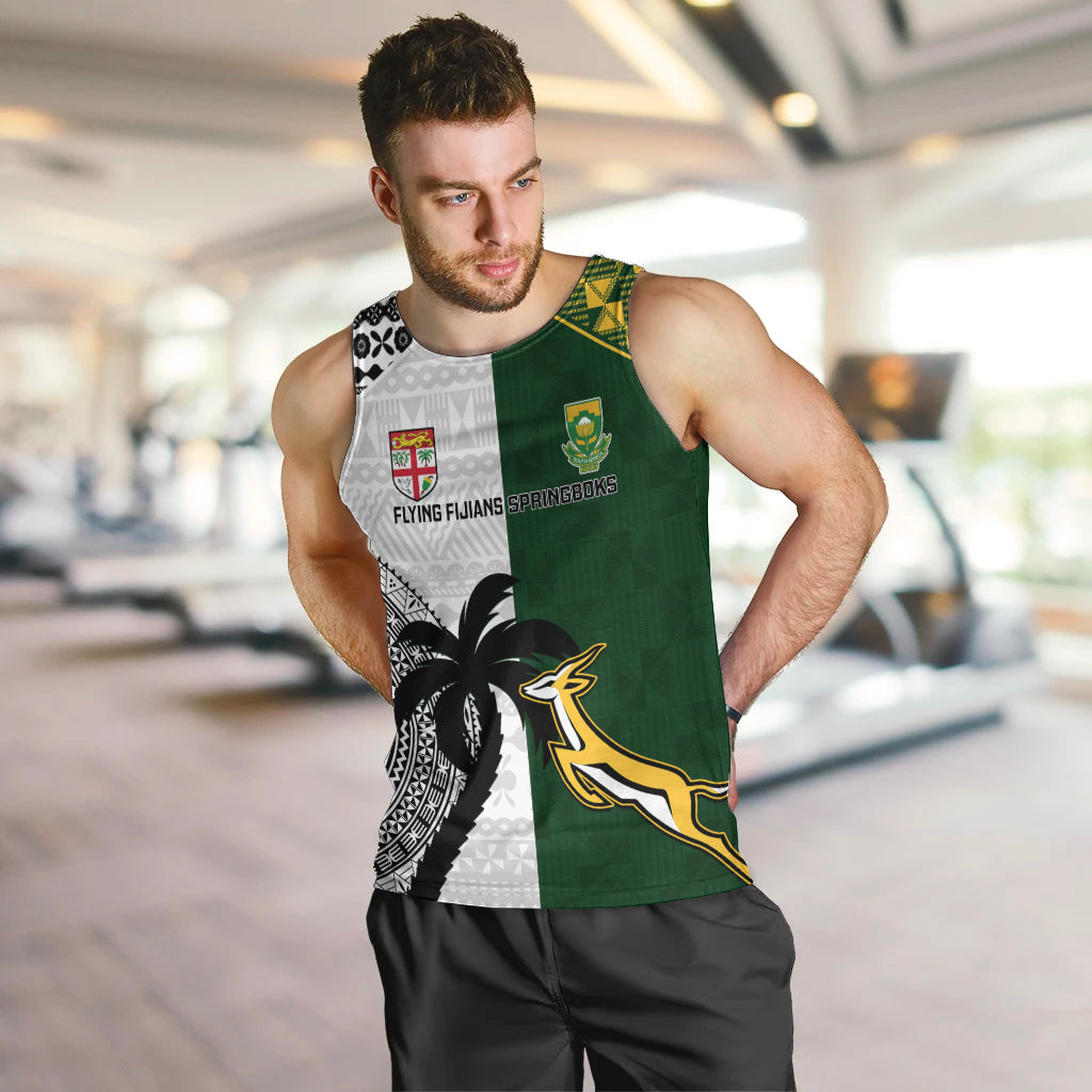 Custom South Africa And Fiji Rugby Men Tank Top 2023 World Cup Fijian Tapa With Kente Pattern LT14 - Polynesian Pride