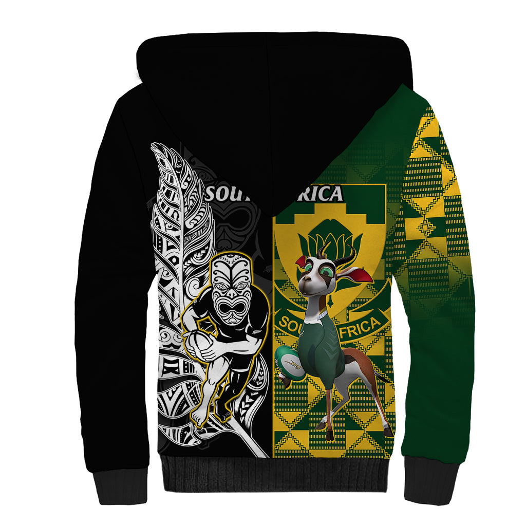 South Africa And Aotearoa Rugby Sherpa Hoodie 2023 Springboks Kente Combine All Black Maori Fern LT14 - Polynesian Pride