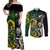 Custom South Africa And Aotearoa Rugby Couples Matching Off Shoulder Maxi Dress and Long Sleeve Button Shirts 2023 Springboks Kente Combine All Black Maori Fern LT14 Green - Polynesian Pride