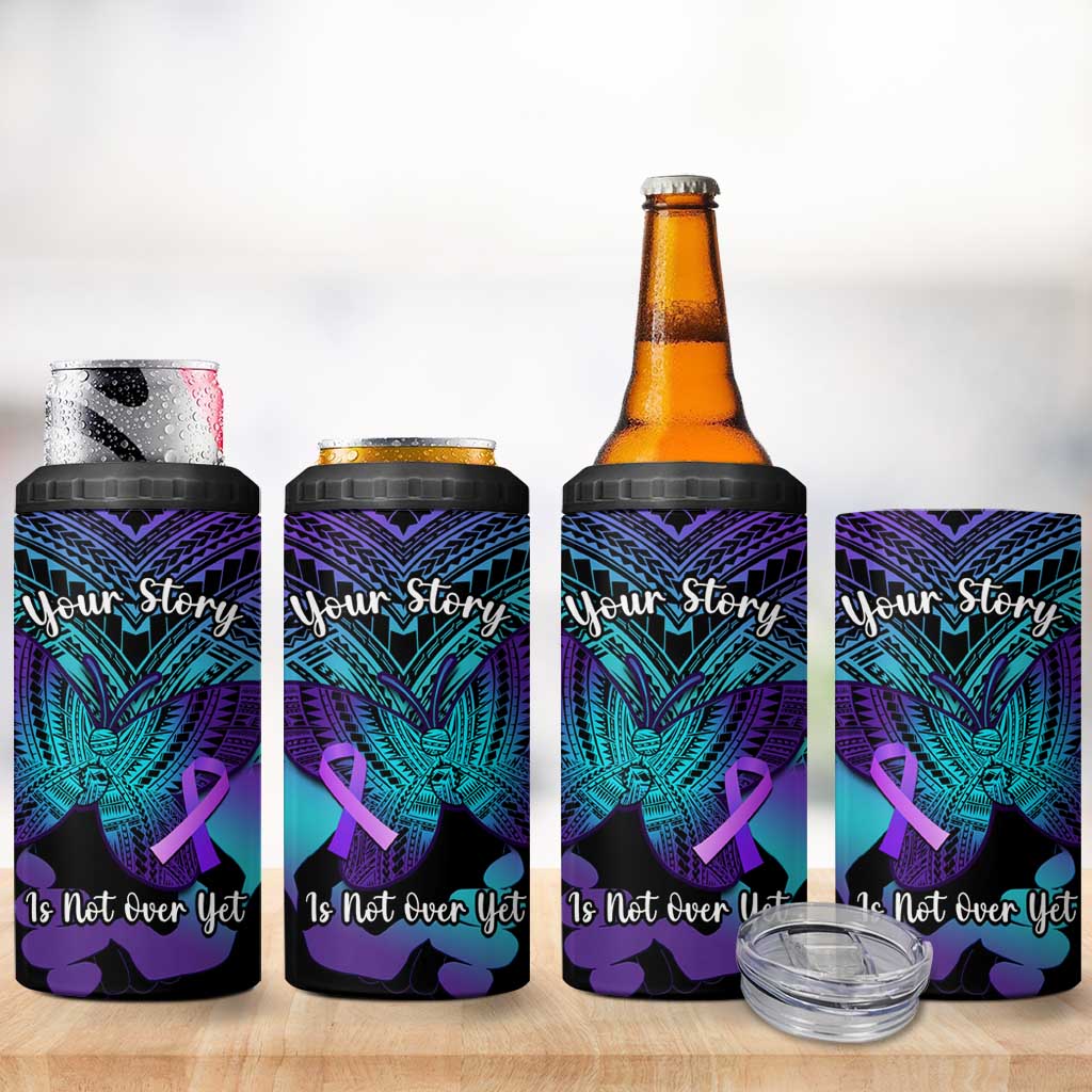 Suicide Awareness Your Story Is Not Over Yet 4 in 1 Can Cooler Tumbler Polynesian Butterfly Tattoo