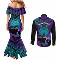 Suicide Awareness Your Story Is Not Over Yet Couples Matching Mermaid Dress and Long Sleeve Button Shirts Polynesian Butterfly Tattoo LT14 - Polynesian Pride