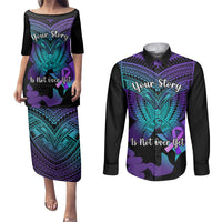 Suicide Awareness Your Story Is Not Over Yet Couples Matching Puletasi Dress and Long Sleeve Button Shirts Polynesian Butterfly Tattoo LT14 Purple - Polynesian Pride