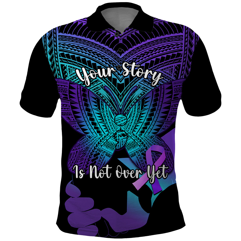 Suicide Awareness Your Story Is Not Over Yet Polo Shirt Polynesian Butterfly Tattoo LT14 Purple - Polynesian Pride
