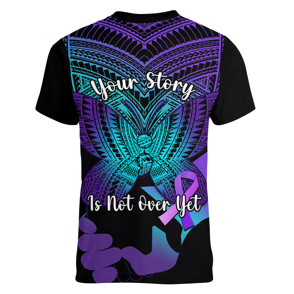 Suicide Awareness Your Story Is Not Over Yet Women V Neck T Shirt Polynesian Butterfly Tattoo LT14 - Polynesian Pride