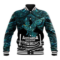 New Zealand Sulphur-crested Cockatoo Baseball Jacket Aotearoa Maori Mix Paua Shell LT14 Unisex Turquoise - Polynesian Pride